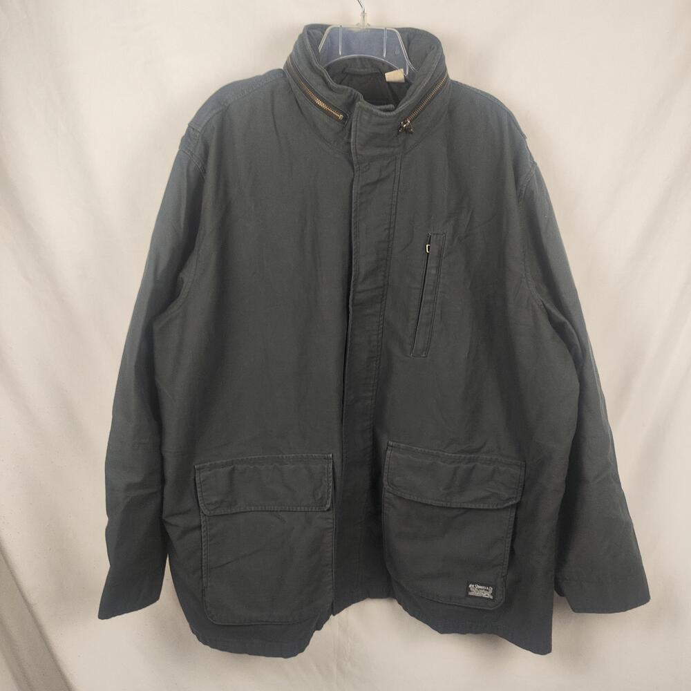 Levi's Jacket Mens 2XL Gray Canvas Full Zip Military Pockets Stand Collar
